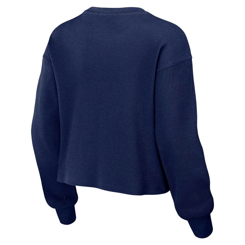 Women's WEAR by Erin Andrews Navy Houston Astros Waffle Knit Long Sleeve T-Shirt & Shorts Lounge Set