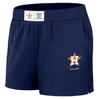 Women's WEAR by Erin Andrews Navy Houston Astros Waffle Knit Long Sleeve T-Shirt & Shorts Lounge Set