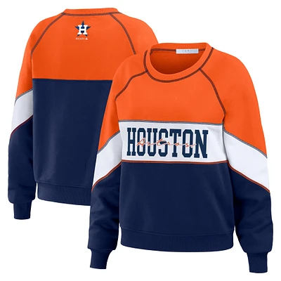 Women's WEAR by Erin Andrews Orange/Navy Houston Astros Color Block Crew Neck Pullover Sweatshirt