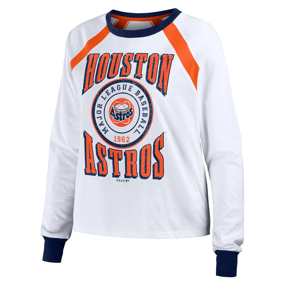 Women's WEAR by Erin Andrews White Houston Astros Raglan Long Sleeve T-Shirt