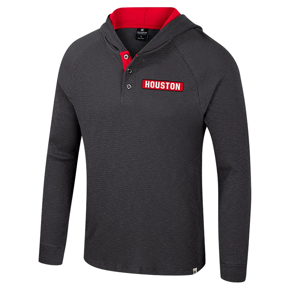 Men's Colosseum  Charcoal Houston Cougars Dujour Ralgan Long Sleeve Henley Hoodie T-Shirt