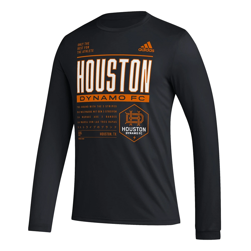 Men's adidas Black Houston Dynamo FC Club DNA Long Sleeve AEROREADY T-Shirt