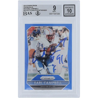 Earl Campbell Houston Oilers Autographed 2015 Panini Prizm Blue Prizm #53 Beckett Fanatics Witnessed Authenticated 9/10 Card with "HOF 91" Inscription