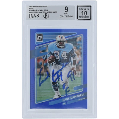 Earl Campbell Houston Oilers Autographed 2021 Panini Donruss Optic Blue #106 #/179 Beckett Fanatics Witnessed Authenticated 9/10 Card with "HOF 91" Inscription