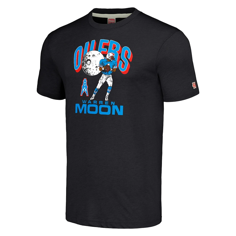 Men's Homage  Warren Moon Heathered Charcoal Houston Oilers Caricature Retired Player Tri-Blend T-Shirt