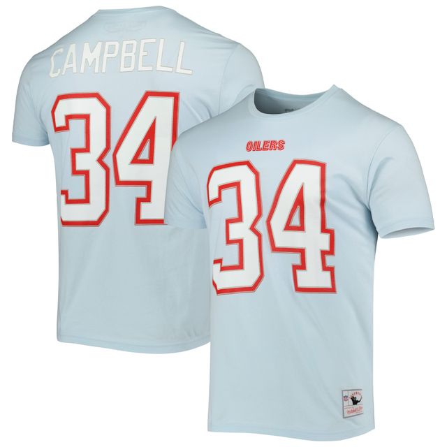 T-shirt bleu clair avec nom et numéro du joueur retraité des Oilers de Houston Mitchell & Ness Earl Campbell pour hommes