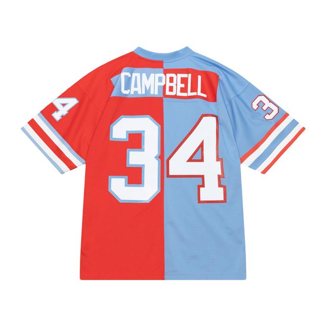 Maillot Homme Mitchell & Ness Earl Campbell Rouge/Bleu Clair Houston Oilers Gridiron Classics 1980 Split Legacy Replica Jersey