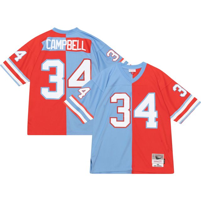Maillot Homme Mitchell & Ness Earl Campbell Rouge/Bleu Clair Houston Oilers Gridiron Classics 1980 Split Legacy Replica Jersey