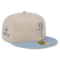 Men's New Era Stone/Light Blue Houston Oilers City Originals Lifestyle Two-Tone 59FIFTY Fitted Hat