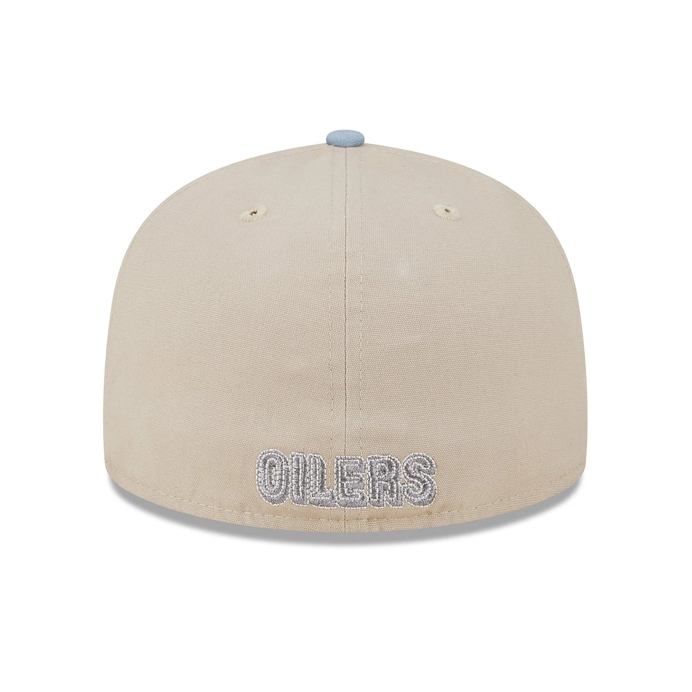 Men's New Era Stone/Light Blue Houston Oilers City Originals Lifestyle Two-Tone 59FIFTY Fitted Hat