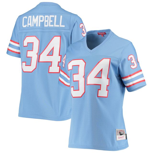 Maillot Mitchell & Ness Earl Campbell bleu clair Houston Oilers 1980 Legacy Replica pour femme