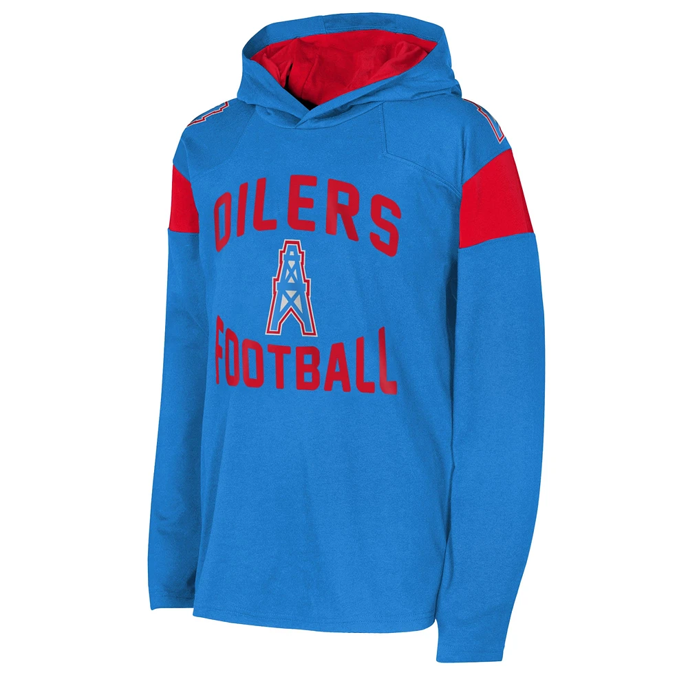 Youth Light Blue Houston Oilers The Champ is Here Retro Long Sleeve Hoodie T-Shirt