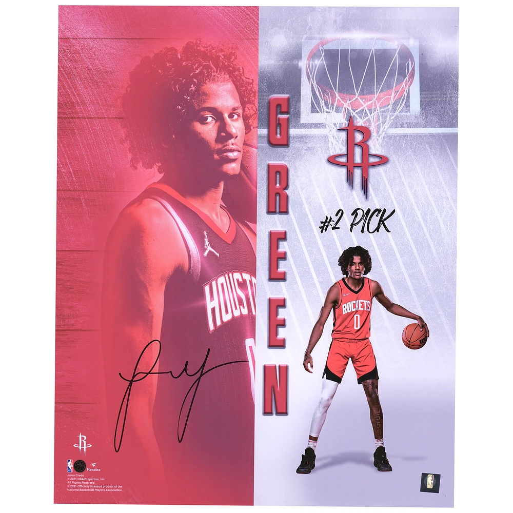 Photographie de 16" x 20" autographiée par Jalen Green pour la séance photo des recrues des Houston Rockets