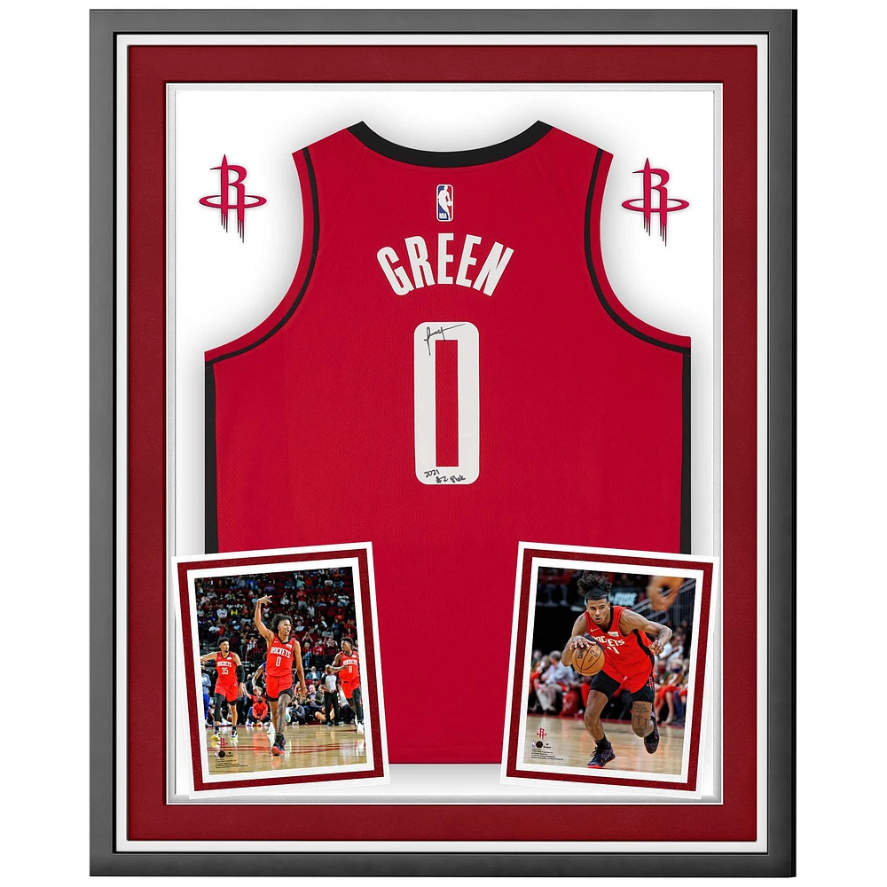 Maillot Nike Swingman rouge emblématique de luxe encadré et autographié par Jalen Green des Houston Rockets avec inscription « 2021 #2 Pick »