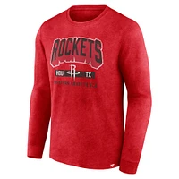 T-shirt à manches longues Fanatics Heather Red Houston Rockets Front Court Press Snow Wash pour hommes