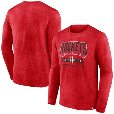 T-shirt à manches longues Fanatics Heather Red Houston Rockets Front Court Press Snow Wash pour hommes
