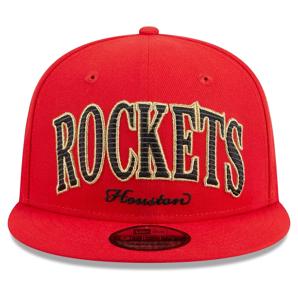 Men's New Era Red Houston Rockets Golden Tall Text 9FIFTY Snapback Hat