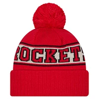 Men's New Era Red Houston Rockets Throwback Retro Cuffed Knit Hat with Pom