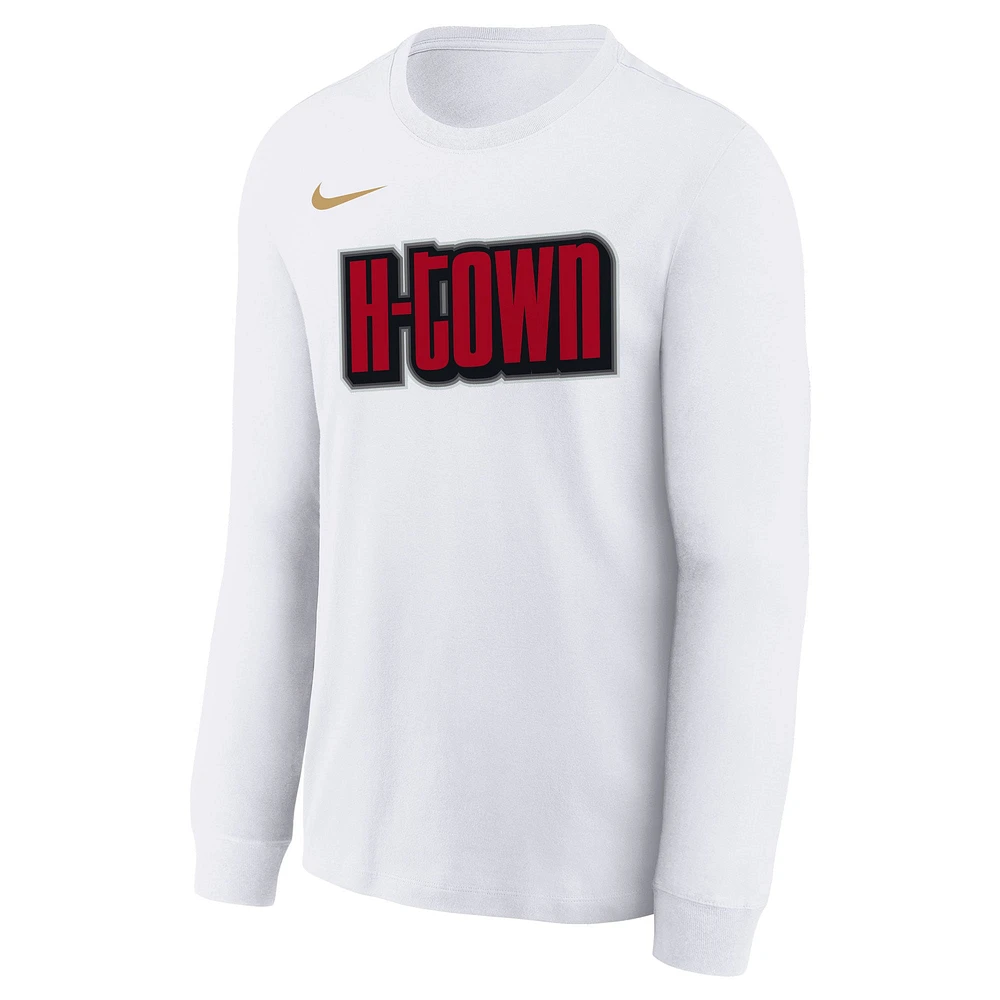 Youth Nike  White Houston Rockets 2024/25 City Edition Wordmark Performance Long Sleeve T-Shirt