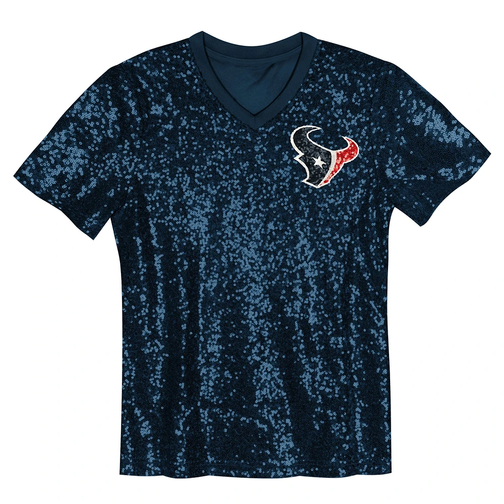 Girls Youth C.J. Stroud Navy Houston Texans Sequin V-Neck Fashion Jersey