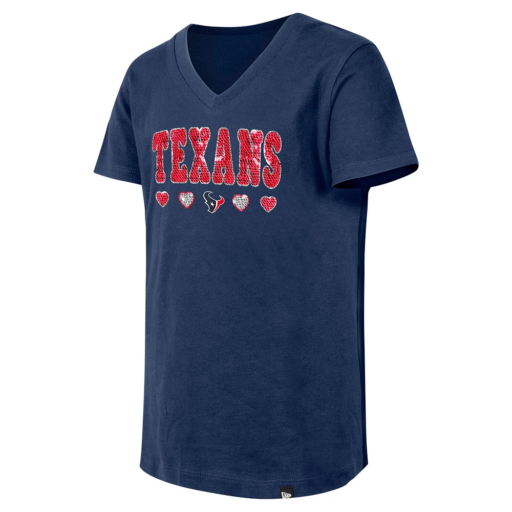T-shirt à col en V sequins bleu marine Houston Texans New Era pour filles