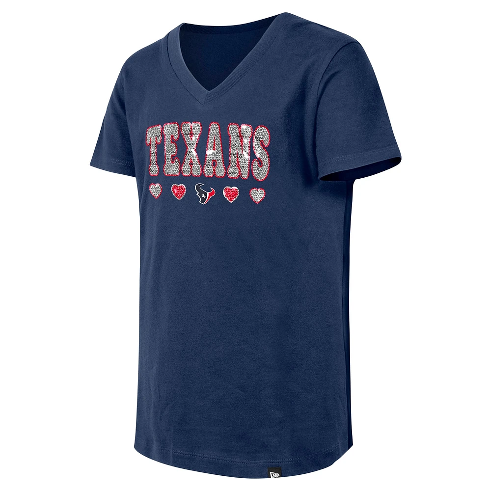 T-shirt à col en V sequins bleu marine Houston Texans New Era pour filles