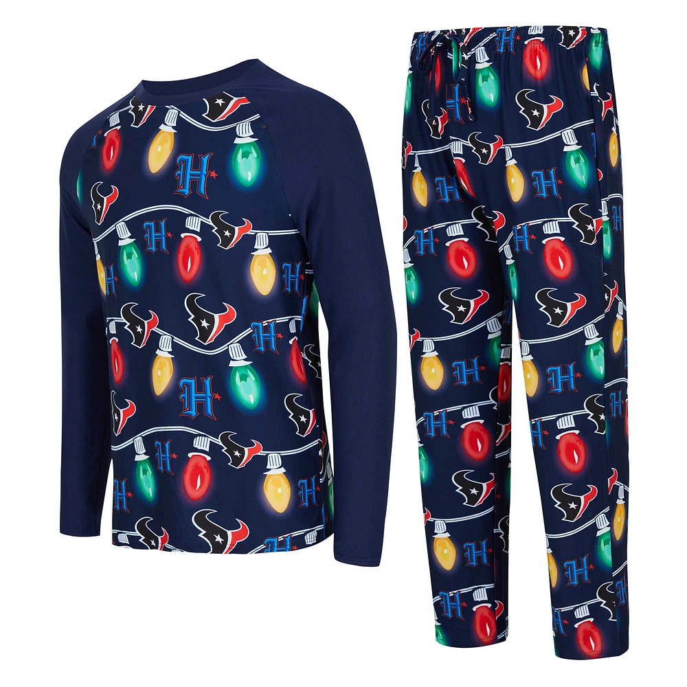 Men's Concepts Sport Navy Houston Texans Garland Knit Raglan Long Sleeve T-Shirt and Pants Set