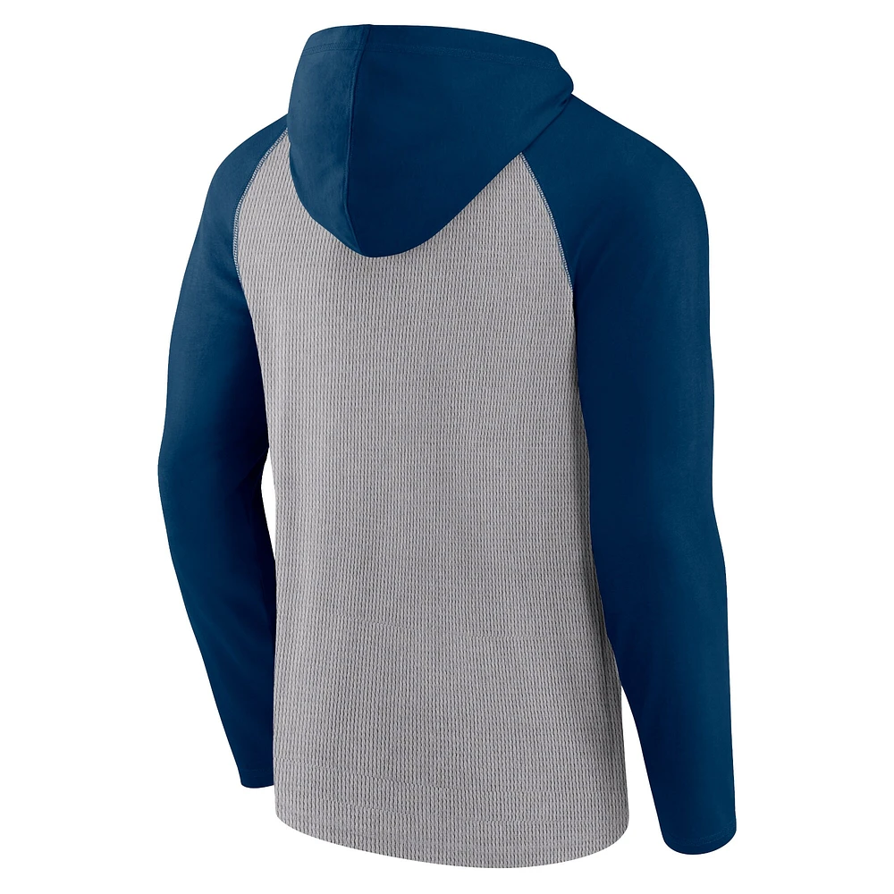 Men's Fanatics Gray/Navy Houston Texans Under Center Long Sleeve Hoodie T-Shirt