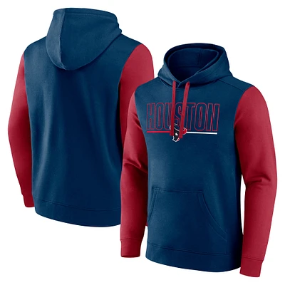 Sweat à capuche enfiler Fanatics bleu marine/rouge Houston Texans Outline pour homme