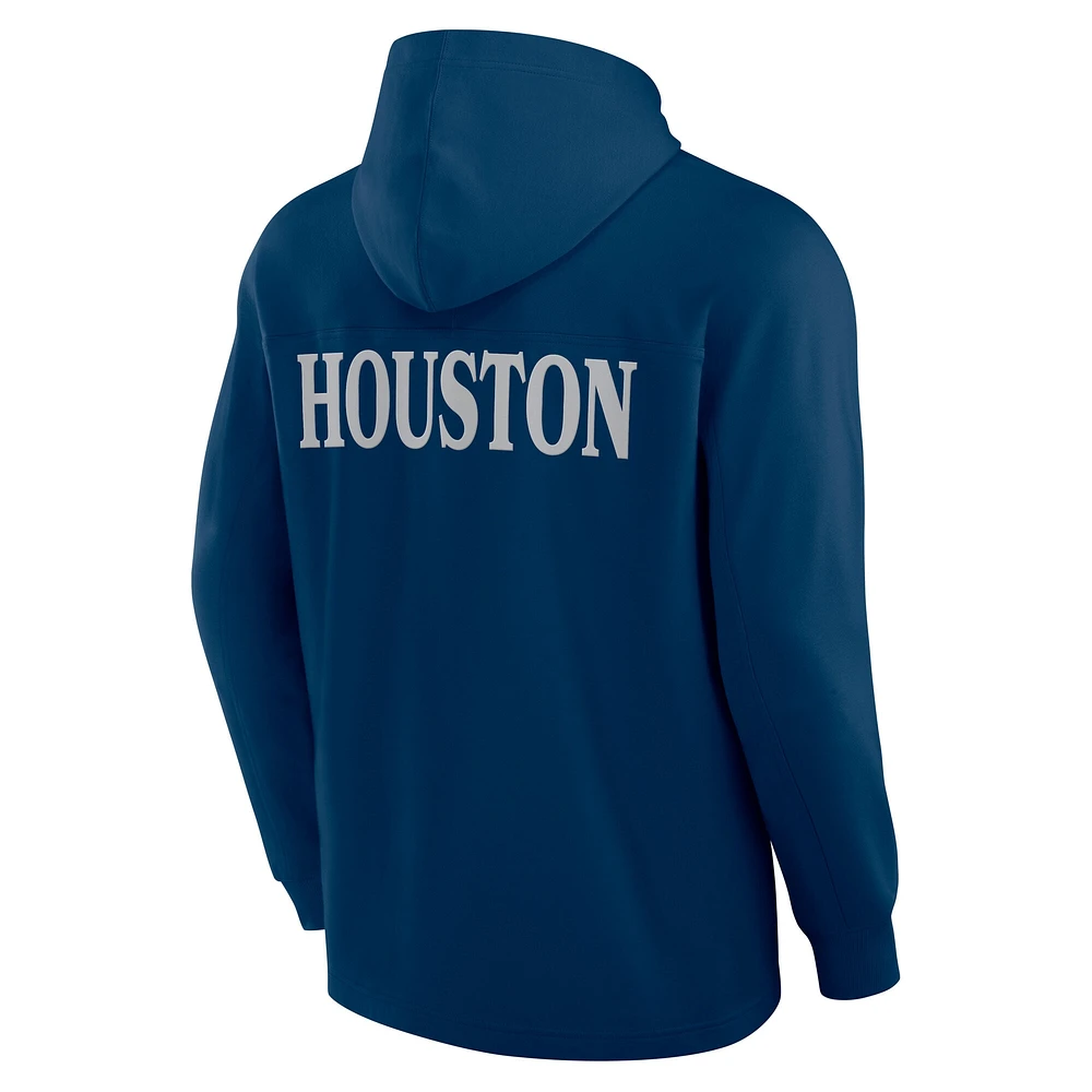 Men's Fanatics Navy Houston Texans Elements Blaze Tri-Blend Long Sleeve Hoodie T-Shirt