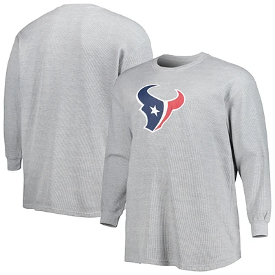 T-shirt thermique à manches longues en tricot gaufré Houston Texans Big & Tall pour homme, gris chiné