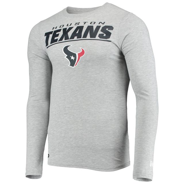 T-shirt à manches longues New Era gris chiné pour homme Houston Texans Combine Authentic Stated