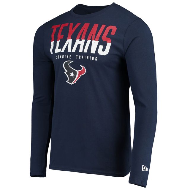 T-shirt à manches longues New Era bleu marine pour homme Houston Texans Combine Authentic Split Line