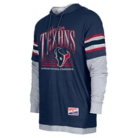 Men's New Era Navy Houston Texans Twofer Long Sleeve Hooded T-Shirt