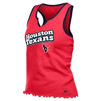 Women's New Era  Red Houston Texans Lettuce Hem Notch Neck Tri-Blend Tank Top