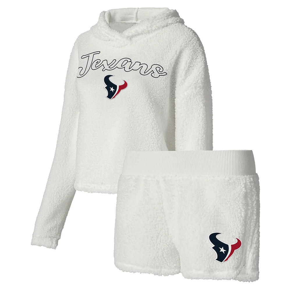 Women's Concepts Sport White Houston Texans Fluffy Pullover Sweatshirt & Shorts Sleep Set