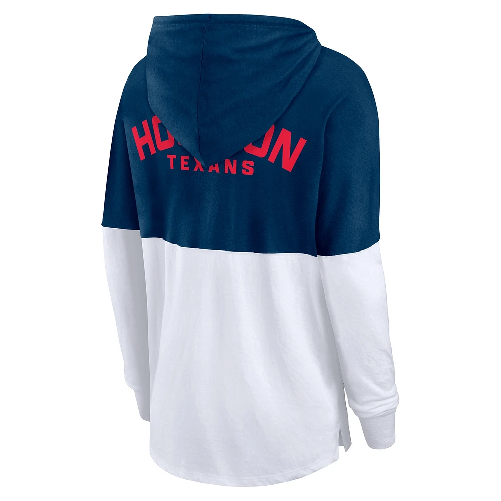 Women's Fanatics Navy/White Houston Texans Backup Option Long Sleeve Hoodie T-Shirt