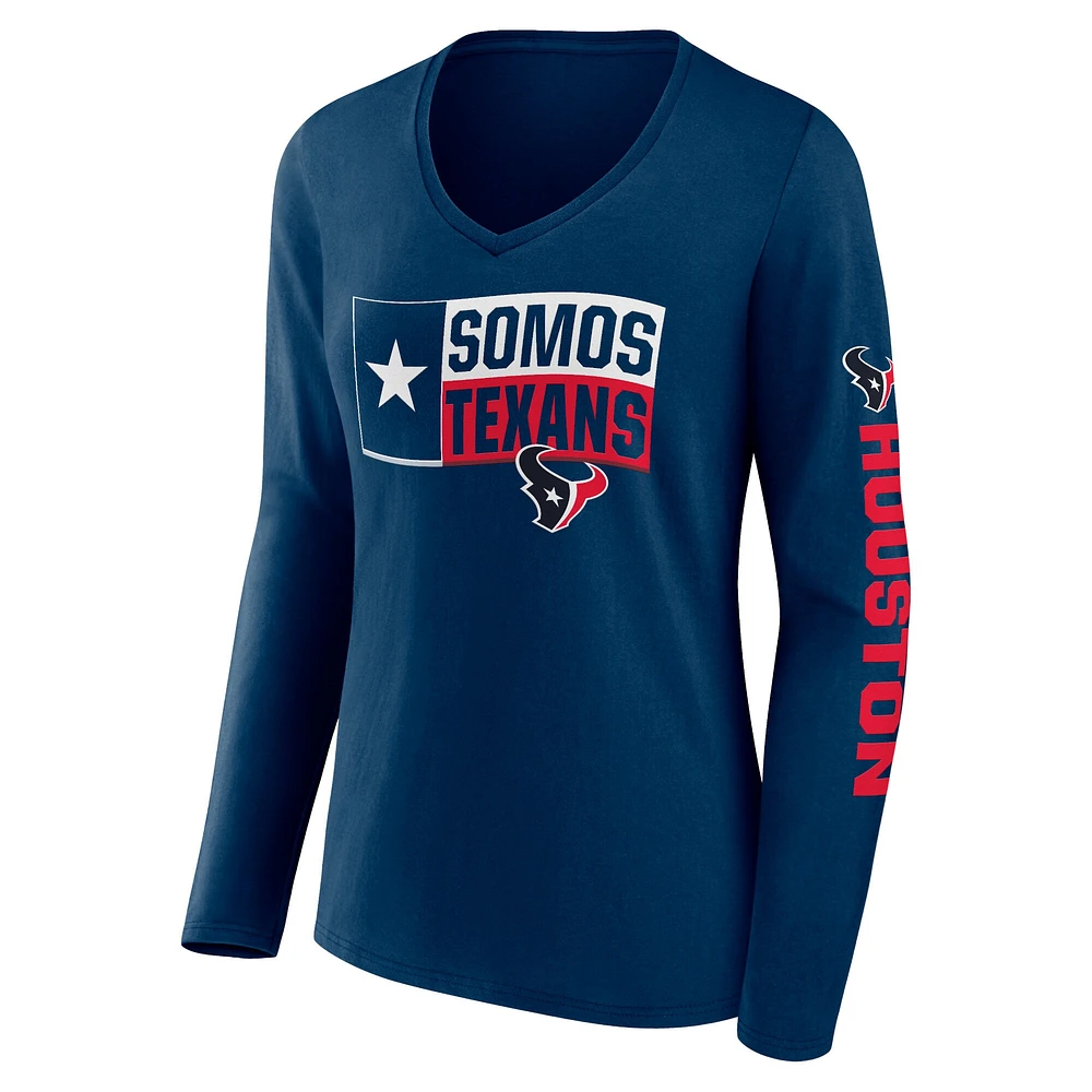 Women's Fanatics Navy Houston Texans Hometown Sweep Long Sleeve V-Neck T-Shirt