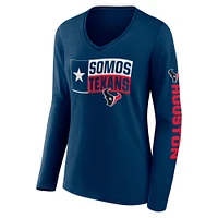 Women's Fanatics Navy Houston Texans Hometown Sweep Long Sleeve V-Neck T-Shirt