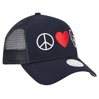 Women's New Era Navy Houston Texans Peace & Love Trucker 9FORTY Adjustable Hat