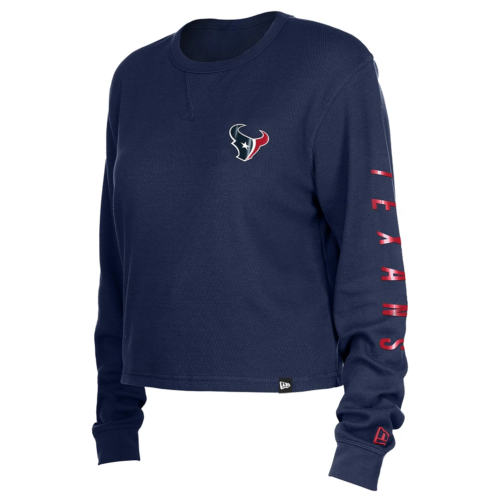 Women's New Era  Navy Houston Texans Thermal Crop Long Sleeve T-Shirt