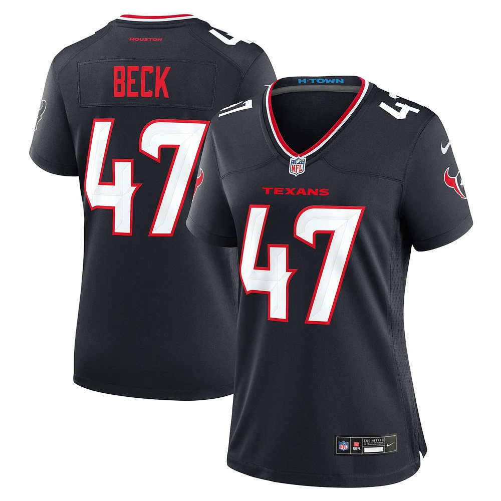 Maillot de match Nike Andrew Beck bleu marine pour femme des Houston Texans