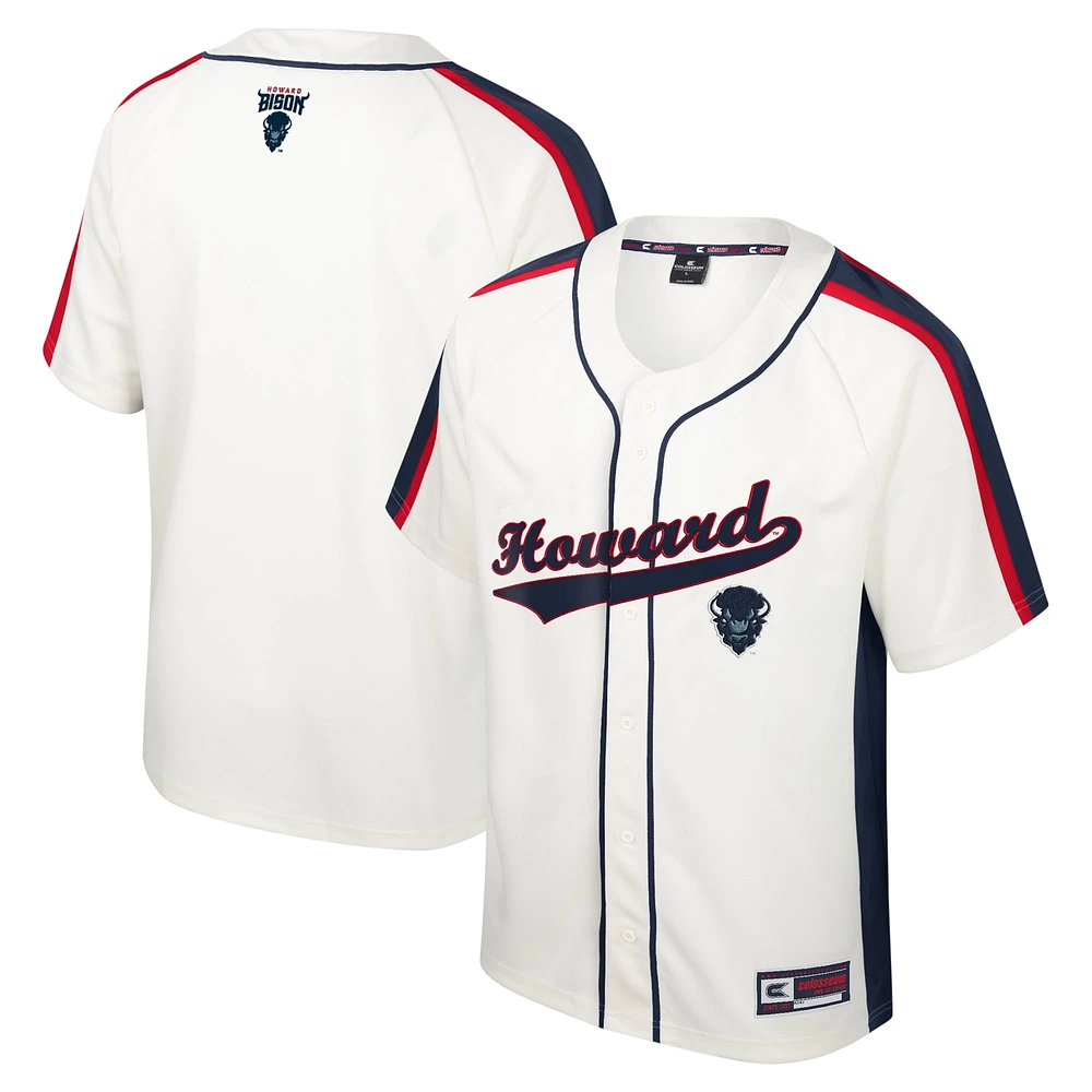 Men's Colosseum Cream Howard Bison Ruth Button-Up Baseball Jersey