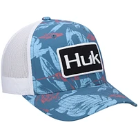 Men's Huk Blue Ocean Palm Trucker Logo Snapback Hat