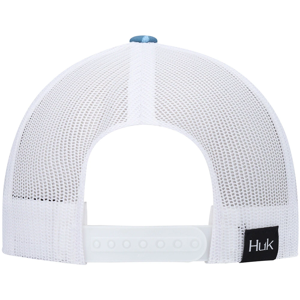 Men's Huk Blue Ocean Palm Trucker Logo Snapback Hat