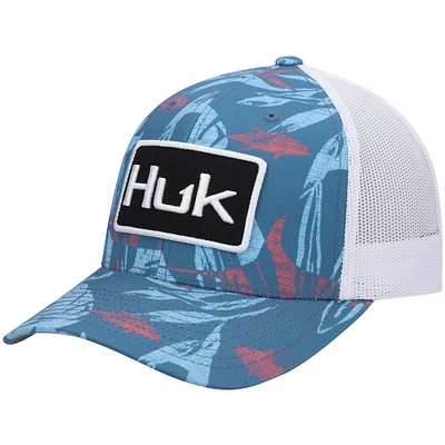 Men's Huk Blue Ocean Palm Trucker Logo Snapback Hat