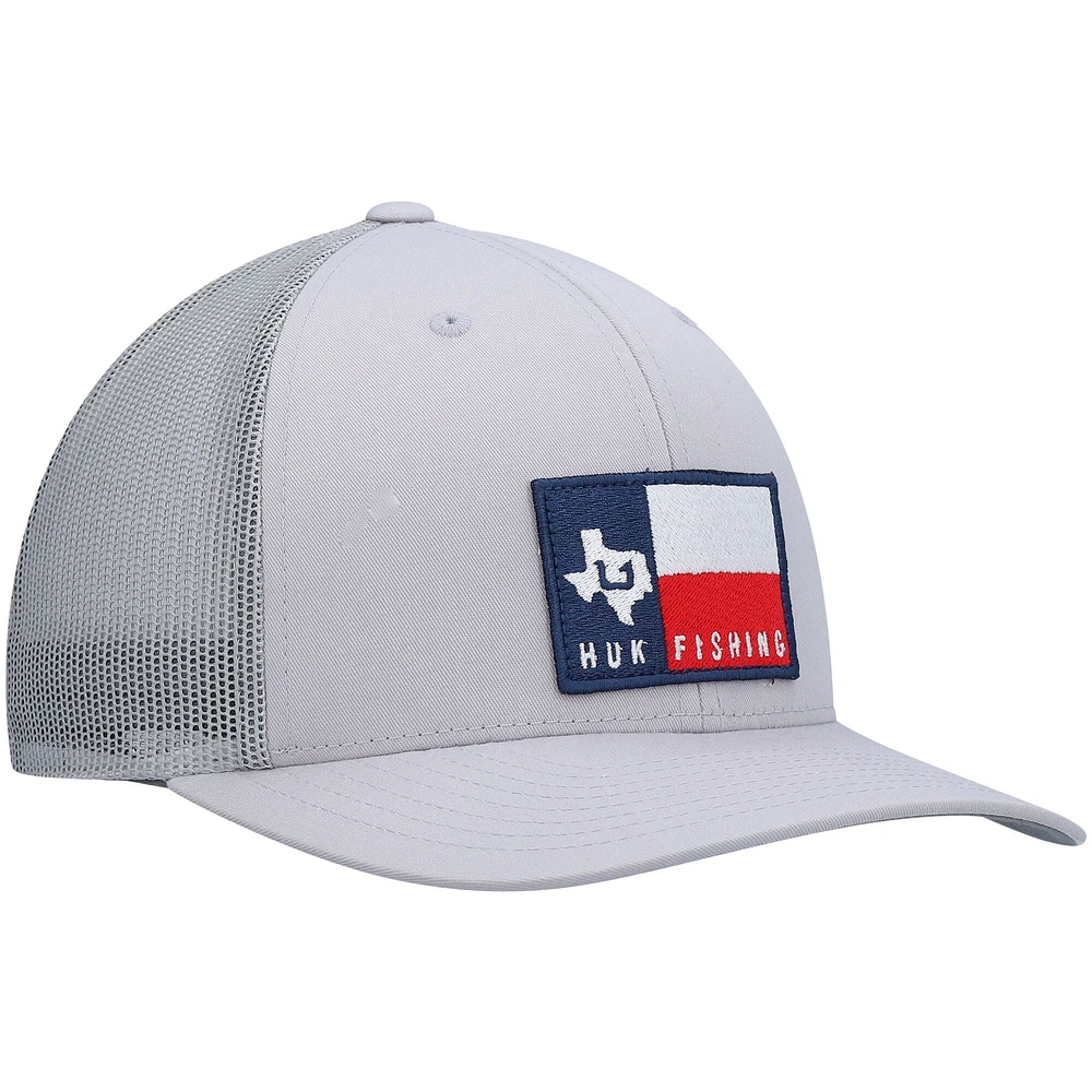 Men's Huk Gray Big State Trucker Snapback Hat