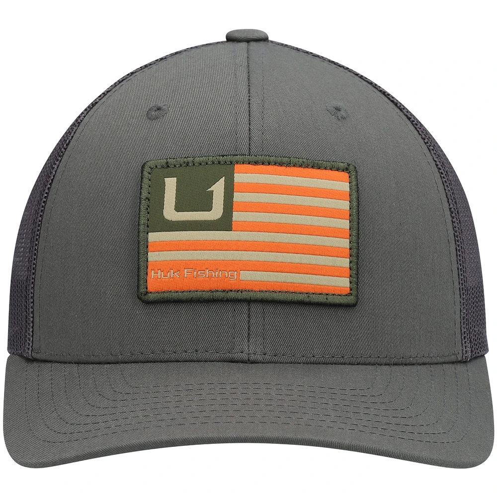 Men's Huk Olive Huks and Bars Trucker Snapback Hat