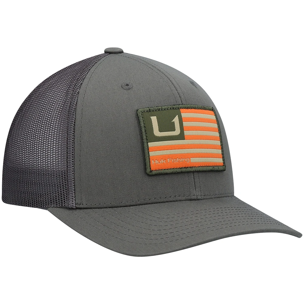 Men's Huk Olive Huks and Bars Trucker Snapback Hat