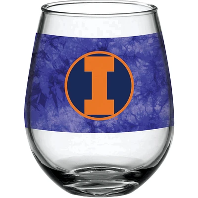 Illinois Combattant Illini 15oz. Verre à vin sans pied Tie-Dye Vintage